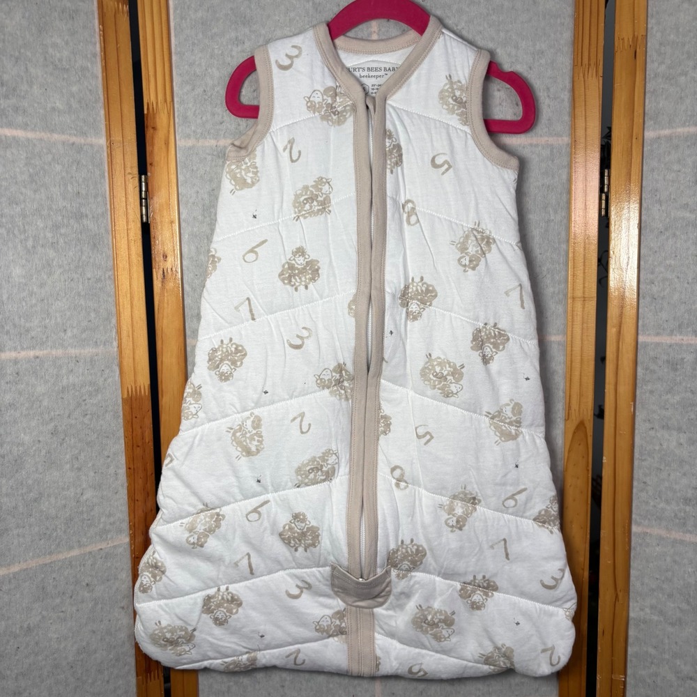 Burt's Bees Baby Beekeeper Sleep Sack S White Tan Sheep Organic Cotton Quilted